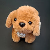 Breloc Cățeluș de pluș maro cu cristale – 14cm